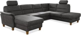 CAVADORE Wohnlandschaft Palera / Federkern-Sofa in U-Form mit 2 Kopfstützen / 314 x 89 x 212 / Mikrofaser in Lederoptik, Dunkelgrau