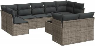 vidaXL 10-tlg. Garten-Sofagarnitur mit Kissen Grau Poly Rattan 3218160