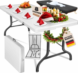 KESSER® Buffettisch Tisch klappbar Kunststoff 183x76 cm Campingtisch Partytisch Klapptisch Gartentisch für Garten, Terrasse und Balkon zusammenklappbar 8 Personen inkl. Tragegriff und Cover Weiß