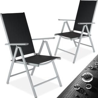 tectake® Aluminium Gartenstuhl 2er Set, Klappstuhl mit hoher Rückenlehne mit 7-facher Neigungsverstellung, Gartenmöbel Set mit 2 Stühlen, Gartenstuhl klappbar, für Garten Balkon Terrasse, Silber