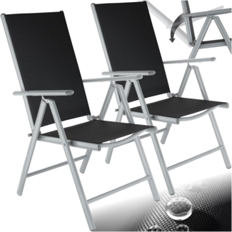 tectake® Aluminium Gartenstuhl 2er Set, Klappstuhl mit hoher Rückenlehne mit 7-facher Neigungsverstellung, Gartenmöbel Set mit 2 Stühlen, Gartenstuhl klappbar, für Garten Balkon Terrasse, Silber
