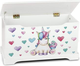 Holz Weiße Kinderbank - Unicorn - Sitzbank mit Stauraum für Spielsachen