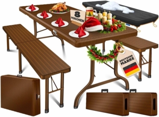 Kesser® Bierzeltgarnitur 3-teilig Set, Klappbar, Polyrattan, 73 x 75 x 180 cm, Braun