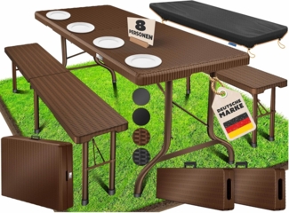 Kesser® Bierzeltgarnitur 3-teilig Set, Klappbar, Polyrattan, 73 x 75 x 180 cm, Braun