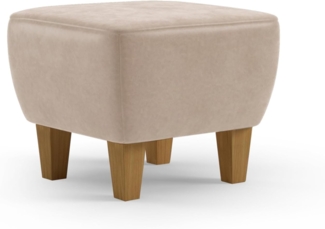 Cavadore Hocker Vida / Polsterhocker mit massiven Holzfüßen in Eiche / 52 x 46 x 52 / Mikrofaser, Beige