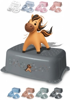 DOCARI Kinder Tritthocker Mädchen Grau ab 18 Monate - Kinderhocker stabil rutschfest kindersicher - Kindertritt für Waschbecken Toilette Bad Küche - Badezimmer Hocker Kind Badhocker