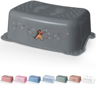 DOCARI Kinder Tritthocker Mädchen Grau ab 18 Monate - Kinderhocker stabil rutschfest kindersicher - Kindertritt für Waschbecken Toilette Bad Küche - Badezimmer Hocker Kind Badhocker