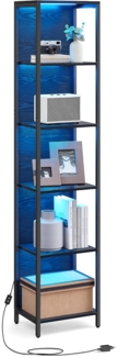 Vasagle Bücherregal mit 6 Ebenen, Standregal mit einstellbarer LED-Beleuchtung, Regal mit Stahlrahmen, 30,3x40/60x178,6 cm, für Wohnzimmer, Schlafzimmer, Arbeitszimmer, ebenholzschwarz LLSDE121B57