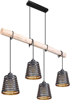 Hängeleuchte, Holz braun, schwarz-gold, H 120 cm