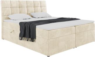 MEBLINI Boxspringbett DRAGO 180x200 cm mit Bettkasten - H4/Beige Samt Polsterbett - Doppelbett mit Topper & Taschenfederkern-Matratze