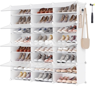 Songmics Schuhregal mit 12 Fächern, Schuhschrank, 30 x 40 x 30 cm pro Fach, schmal, mit Türen, Stahlrahmen, Kunststoff, für Flur, Schlafzimmer, Eingangsbereich, weiß