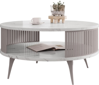 Couchtisch Rajkon Cashmere, Beine und Seiten aus Stahl (Farbe: Cashmere / Bianco Marmor)
