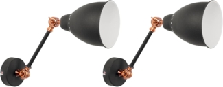 'Mississippi' Wandleuchte 2er Set Graphitgrau und Kupfer Metall mit Schwenkarm verstellbar Glockenförmig Modernes Design Wohnzimmer Schlafzimmer Flur Diele