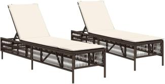 2 Sonnenliegen mit Auflagen Braun Poly Rattan