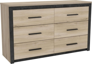Demeyere Industrielle 6 Schubladen Schwarz 129,1 x 41,8 x 77,1 cm Kommode, Holzwerkstoff, Farbe: Eiche Kronberg und Grau Sidewalk