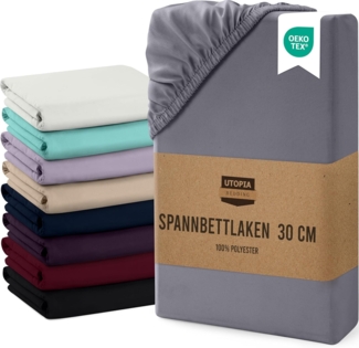 Utopia Bedding - Spannbettlaken 140x200 cm Bis 30 cm - Grau - Gebürstete Mikrofaser Spannbetttuch - Oeko Tex Standard 100