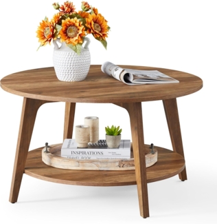 Vasagle Couchtisch mit 2 Ebenen, Holz honigbraun, Ø 80x45 cm