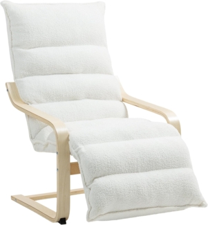 HOMCOM Relaxsessel Lounge-Sessel aus Birkenholz (gepolsterter Relaxsessel mit verstellbarer Fußstütze, 1-St, moderner Sessel für Wohnzimmer), 93-114 x 67 x 105 cm, Weiß