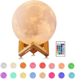 EXTSUD LED Nachtlicht 15cm Mond Lampe 16 Farben 3D Mondlampe mit Fernbedienung, Touchschalter eingebaut Batteriebetrieben dimmbar USB Wiederaufladbare, Nachtlampe Schlafzimmer Dekorative Lichter, für Kinder, M15