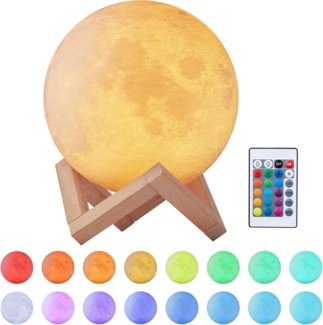 EXTSUD LED Nachtlicht 15cm Mond Lampe 16 Farben 3D Mondlampe mit Fernbedienung, Touchschalter eingebaut Batteriebetrieben dimmbar USB Wiederaufladbare, Nachtlampe Schlafzimmer Dekorative Lichter, für Kinder, M15