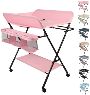 OHMG Baby Wickelkombi Klappbare Wickelkommode,Wickeltisch mit Rollen,Mobiler Wickeltisch mit Wickelauflage,Sicherheitsgurt und Ablagefächern,Wasserdicht und Höhenverstellbar,Stabil