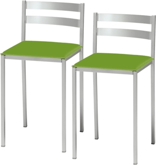 ASTIMESA 2 Küchenhocker mit niedriger Rückenlehne, horizontalen Streifen und gepolstertem Sitz, Aluminiumgestell, Sitz aus grünem Kunstleder