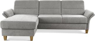 CAVADORE Eckcouch Wyk mit Federkern / Ecksofa im Landhaus-Stil mit Longchair und Holzfüßen / 252 x 90 x 162 / Chenille, Hellgrau