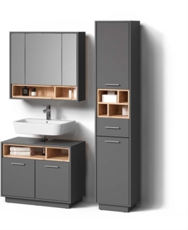Livinity® Badmöbel-Set Temo, Anthrazit/Sonoma, 3 Teile, mit Hochschrank