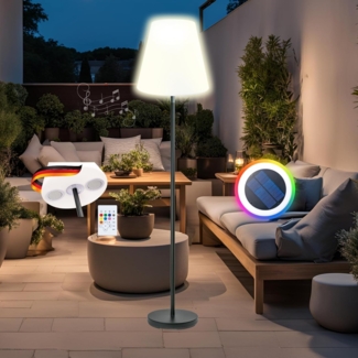 Schwaiger LED Außen-Stehlampe 661828, Fernbedienung zum Ein-/Ausschalten der Lampe, verschiedene Lichtmodi, Bluetooth Lautsprecher, LED, farbwechsel, integrierter Lautsprecher, Farbwechseleffekt, IP44