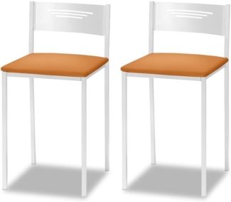 ASTIMESA - Gepolsterter Küchenhocker mit Rückenlehne - Solide und Feste Struktur - Gestell in Weiß und Sitzfläche aus Kunstleder - Sitzfarbe: Orange Inhalt: 2 Stück, Maße: 35 x 35 x 64 cm