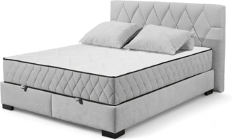 NAGOL B Boxbett 160x200, Silber - Bequemes Doppelbett mit Bettkasten und Premium 9-Zonen-Federkern Wendematratze - 185 x 114 x 214 cm (B/H/T)