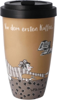 Goebel Mug To Go Barbara Freundlieb - Vor dem ersten Kaffee, Trinkbecher, Kaffeebecher, Fine Bone China, Braun, 500 ml, 27001181