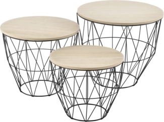 Metallkorb Beistelltisch Padua 3er-Set Eiche Hell en. casa