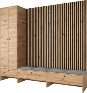 Garderoben-Set Melire VI, Kleiderschrank, Unterschrank, Griffe aus Metall (Farbe: Artisan Eiche, Manila 16)