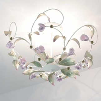 Licht-Erlebnisse Deckenleuchte ROSE, ohne Leuchtmittel, Deckenlampe Weiß Rosa Metall Glas Floral Küche Esszimmer Lampe