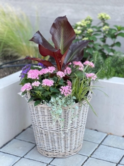 Rattan Pflanzkorb "Rustikal" rund Ø 45x40 cm groß, grau, Outdoor Blumentopf, Pflanzkübel, Pflanztopf für Draußen, Blumenkübel