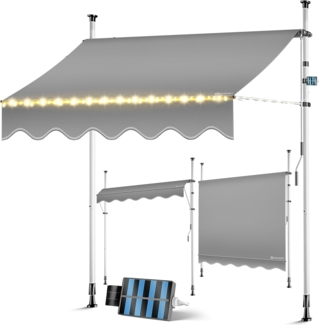 KESSER® Klemmmarkise mit Handkurbel & LED Lichterkette | Balkonmarkise ohne Bohren | Markise UV-beständig höhenverstellbar & wasserabweisend | Sonnenschutz für Balkon Terrasse & Garten 150cm