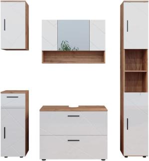 Vicco Badmöbelset Irma Eiche Weiß Hochglanz modern 80 cm 30 cm Badezimmerschrank Badschrank Badezimmermöbel Waschtischunterschrank Spiegelschrank Hochschrank Midischrank Hängeschrank Tür Schublade