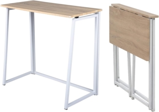 MEUBLE COSY Klapptisch Kleiner Klappbarer Schreibtisch Laptoptisch aus Holz und Metall Computertisch fürs Büro, Wohnzimmer, Home Office, Industrie-Design, Eiche, 80 x 40 x 74 cm