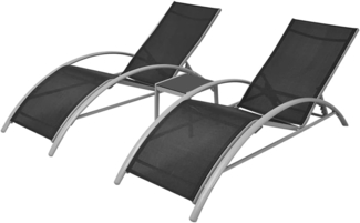 vidaXL Sonnenliegen mit Tisch Aluminium Schwarz 42160