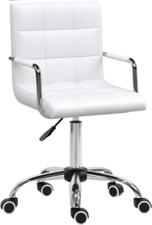 HOMCOM Bürostuhl Drehstuhl Kosmetikhocker Rollhocker Drehhocker Arbeitshocker Chefsessel Stuhl Schreibtischstuhl Metall PU Weiß 52,5 x 54 x 84-99 cm