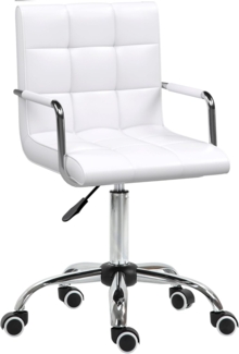 HOMCOM Bürostuhl Drehstuhl Kosmetikhocker Rollhocker Drehhocker Arbeitshocker Chefsessel Stuhl Schreibtischstuhl Metall PU Weiß 52,5 x 54 x 84-99 cm