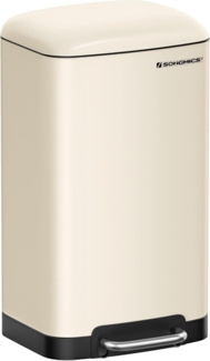 SONGMICS Abfalleimer für die Küche, 30 l, Abfalleimer aus Stahl mit Pedal, Deckel und Inneneimer, sanfter Verschluss, Wolkenweiß LTB001A01