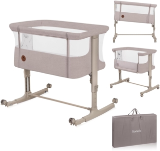Lionelo Aurora 3 in 1 Babybett bis 9 kg, Beistellbett, Wiege, Höhenverstellug und Einstellung der Neigung der Matratze, 4 Räder mit Bremse Ergonomische Matratze Tasche