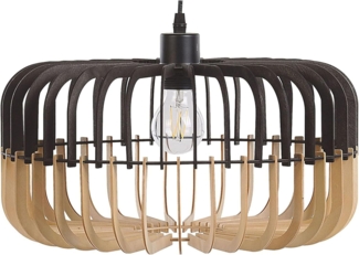 'Sous' Hängeleuchte heller Holzfarbton/Schwarz MDF-Platte/ Metall mit Schirm in Trommelform skandinavischer Stil für Kücheninsel Wohn- und Esszimmer