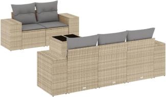 vidaXL 6-tlg. Garten-Sofagarnitur mit Kissen Beige Poly Rattan 3254636