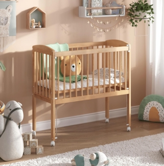 ALAVYA HOME® Beistellbett Natur 90x40 cm Buche mit Matratze Höhenverstellbar I Komplett Set Babybett 3 in 1 Umbaubar zum Babywiege Kinderbett inkl. Sicherheitsbarriere