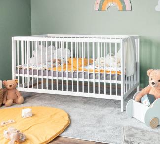 Babybett TONI 70x140 cm weiß mit Rausfallschutz und Matratze