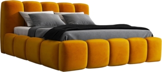 A&J MöbelLand 'Sonic' Polsterbett, Polyester, Senf, 160 x 200, mit Matratze, mit Lattenrost, mit Bettkasten