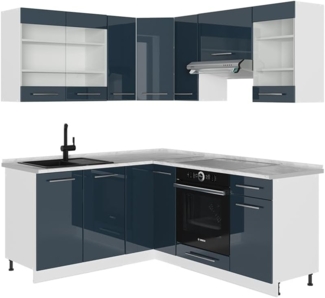 Vicco Küchenschränke Dunkelblau Hochglanz/Weiß 160x60 cm ohne Arbeitsplatte, Fame-Line